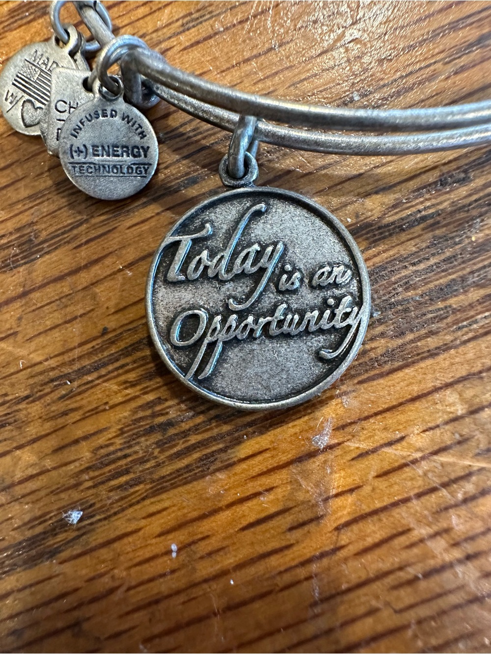 Alex and Ani Silver-Tone "Today is an Opportunity" Charm Bangle